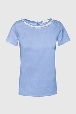 Blue cotton and polyamide blouse for women