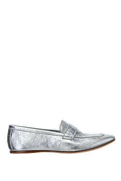 Gray leather loafers for women