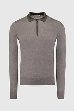 Long Sleeve Polo in Silk and Cashmere Gray for men