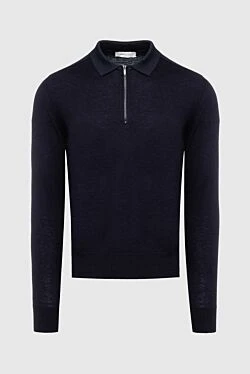 Long Sleeve Polo in Silk and Cashmere blue for men