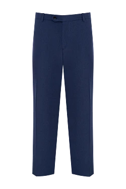 Мужские брюки синие деловые из 100% шерсти с посадкой по фигуре