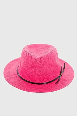 Women's pink straw and polyester hat