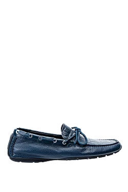 Men's moccasins made of genuine leather and crocodile skin blue