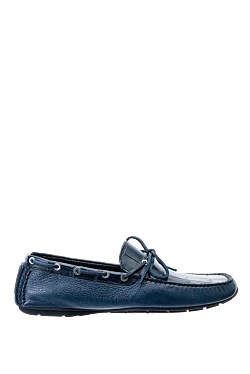 Men's moccasins made of genuine leather and crocodile skin blue