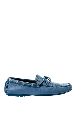 Men's moccasins made of genuine leather and crocodile skin blue