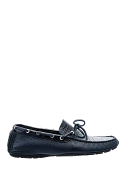 Men's moccasins made of genuine leather and crocodile skin blue