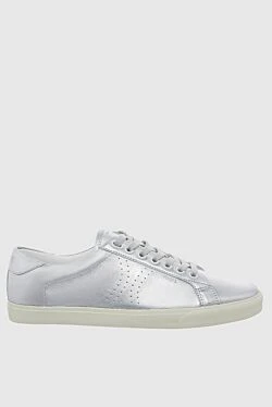 Gray leather sneakers for women