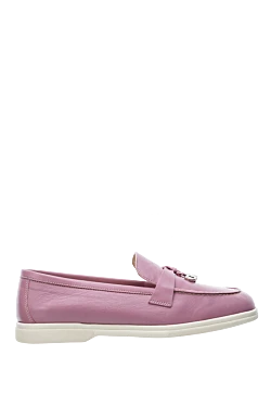 Pink leather loafers for women