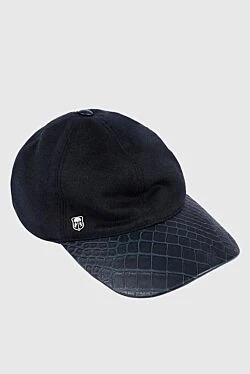 Blue crocodile and cashmere cap for men