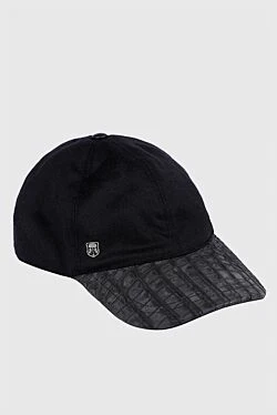 Black crocodile and cashmere cap for men