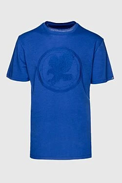 Футболка из хлопка и модала синего цвета с тисненым орлом