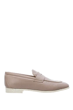 Beige leather loafers for women