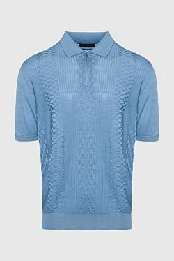 Blue silk polo for men