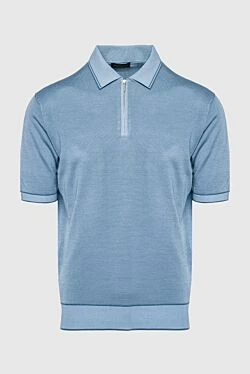 Blue silk polo for men