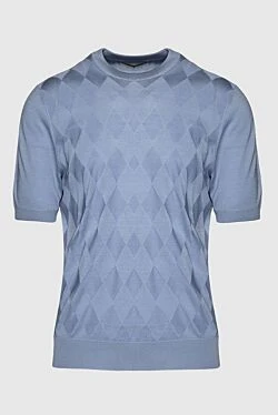 Blue short sleeve silk jumper for men