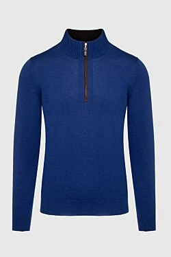 Cashmere and silk troyer blue men's