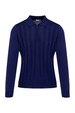 Long Sleeve Polo in Silk and Cashmere blue for men