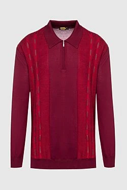 Long sleeve polo in silk and cashmere red for men