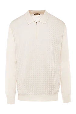 Long Sleeve Polo in Silk and Cashmere white for men