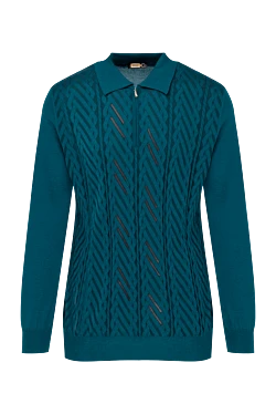 Long sleeve polo in silk and cashmere green for men