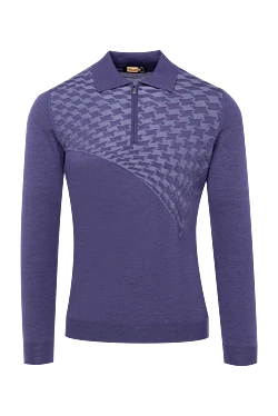 Men's long sleeve silk and cashmere polo shirt purple