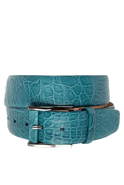 Blue crocodile leather belt for men