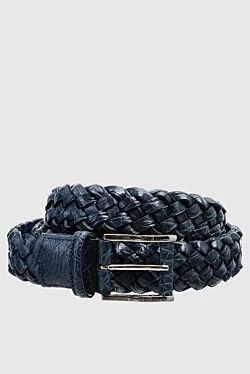 Crocodile leather belt blue for men