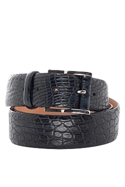 Black crocodile leather belt for men