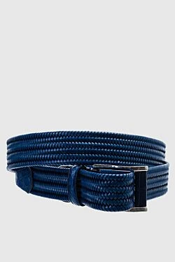 Leather belt blue for men