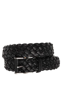 Black leather belt for men