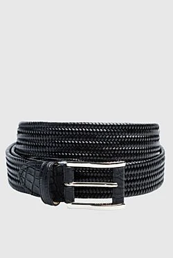 Black leather belt for men