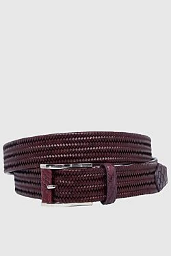 Leather belt burgundy for men