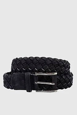 Black leather belt for men