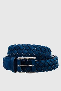 Leather belt blue for men