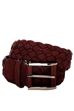 Leather belt burgundy for men