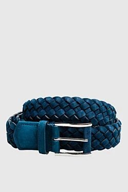 Leather belt blue for men