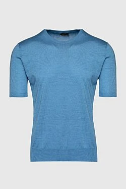 Short sleeve jumper in silk and cotton blue for men