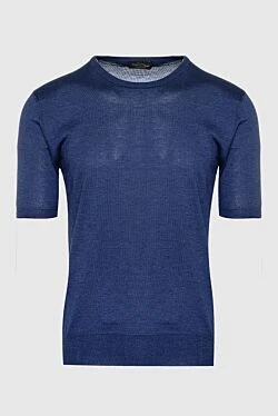 Short sleeve jumper in silk and cotton blue for men