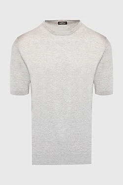 Short sleeve jumper in silk and cotton gray for men