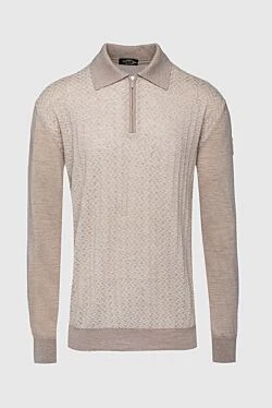 Long Sleeve Polo in Silk and Cashmere Beige for men