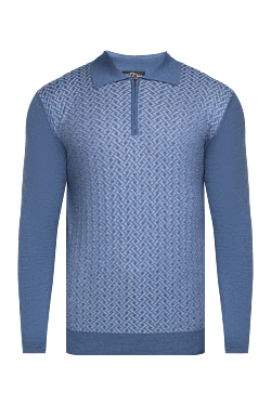 Wool and Cashmere Long Sleeve Polo Blue for men