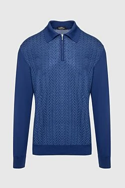 Long Sleeve Polo in Silk and Cashmere blue for men