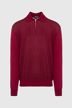 Long sleeve polo in silk and cashmere burgundy for men