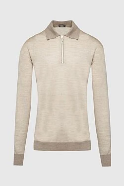 Long Sleeve Polo in Silk and Cashmere Beige for men