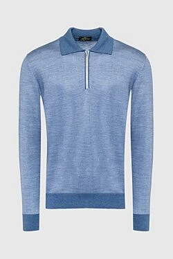 Silk and cashmere long sleeve polo blue for men