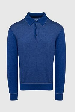 Long Sleeve Polo in Silk and Cashmere blue for men