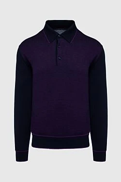 Long Sleeve Polo in Silk and Cashmere blue for men