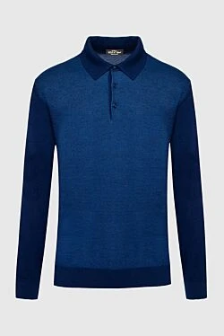 Long Sleeve Polo in Silk and Cashmere blue for men