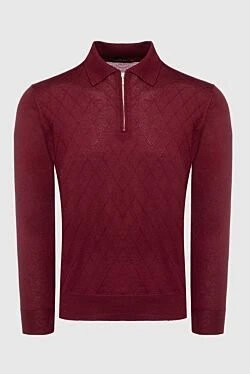 Long sleeve polo in silk and cashmere burgundy for men