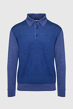 Long Sleeve Polo in Silk and Cashmere blue for men